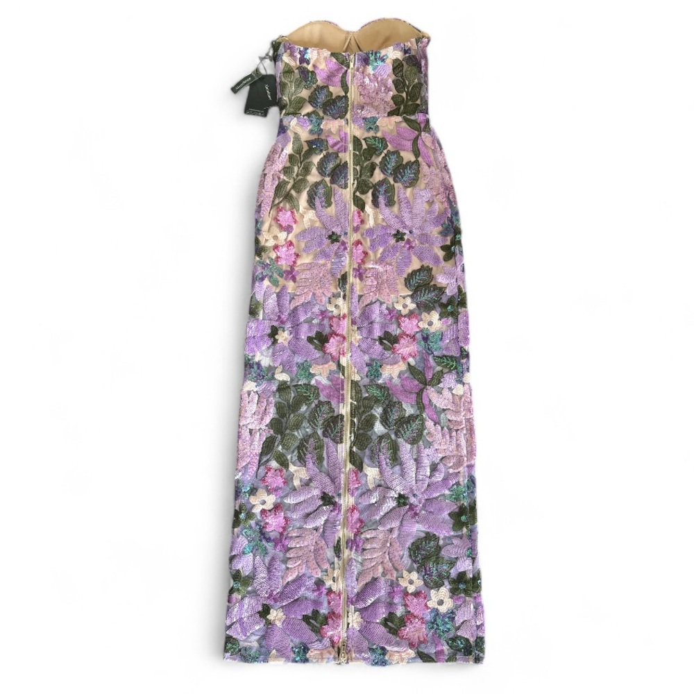 Bella Barnett Eugenia Flowers Sequins Strapless Mesh Dress Purple Size Small NWT - Picture 7 of 14